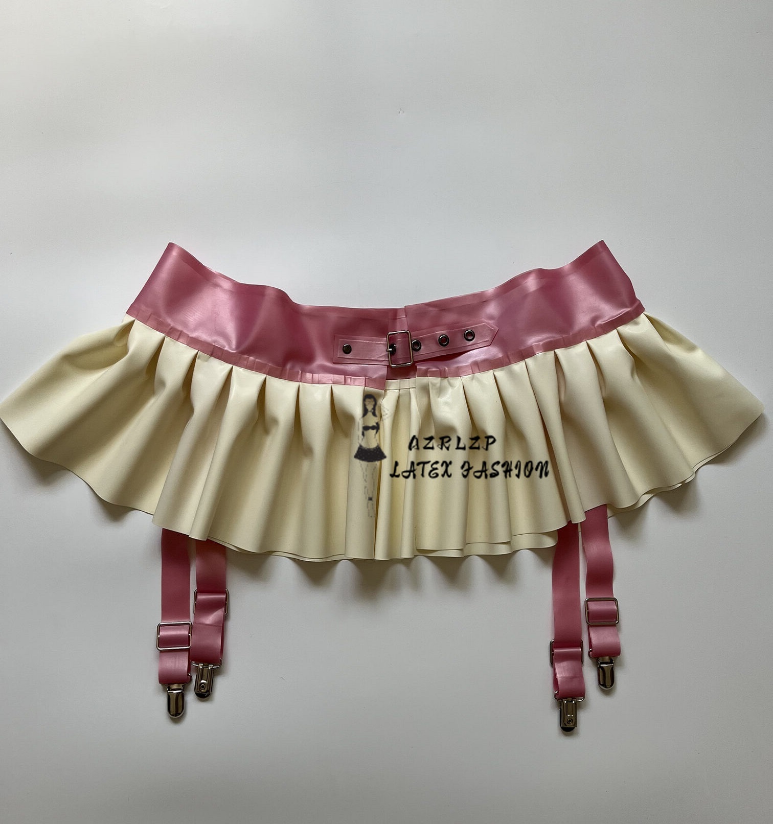 Garter Belt Set - Metallic Powder and White Women's Ruffled