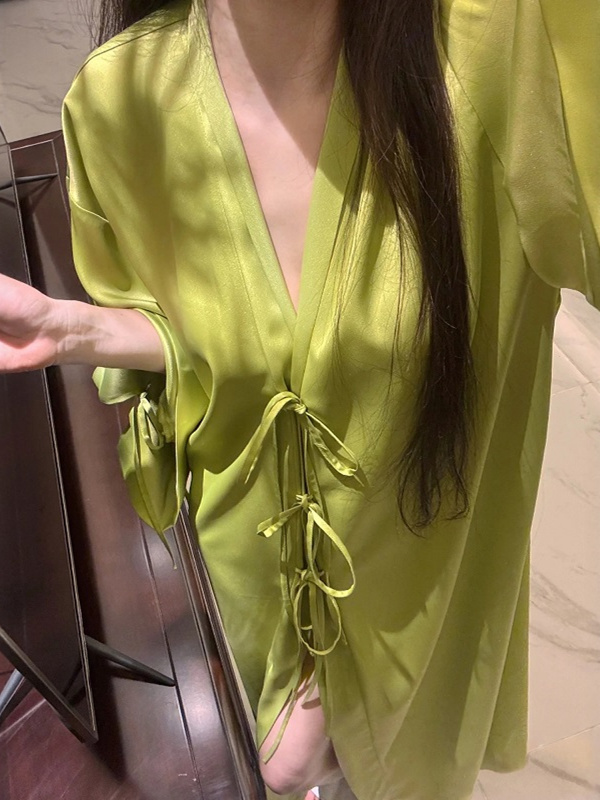Robe Silk Women - Lightweight Long Sleeve Ice Silk Open