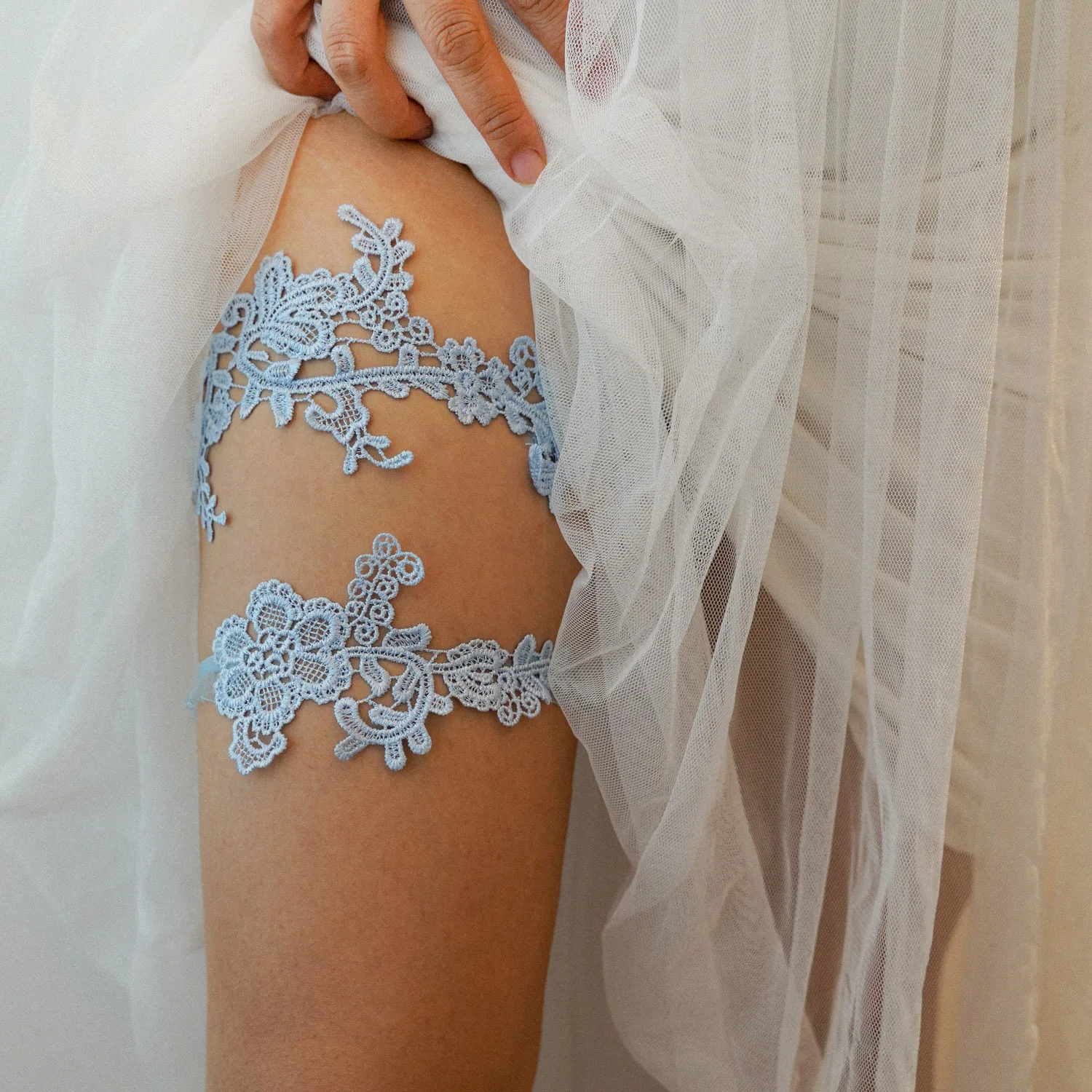 Sky Blue Wedding Garters Set L - Garter Belt Set 评论和价格