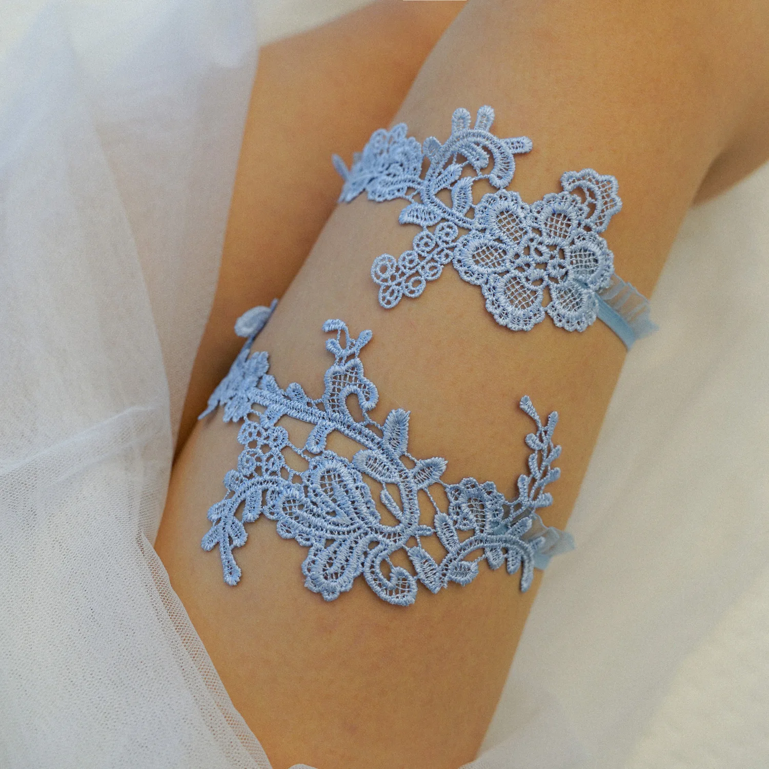 Sky Blue Wedding Garters Set L - Garter Belt Set 评论和价格