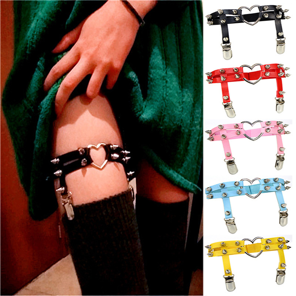 1Pcs Women Punk Goth Heart PU  - Garter Belt Set 评论和价格