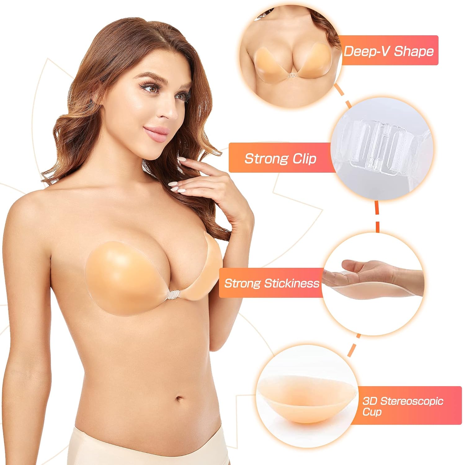Push-Up Wire-Free Solid Silico - Strapless Bra Backless 评论和价格